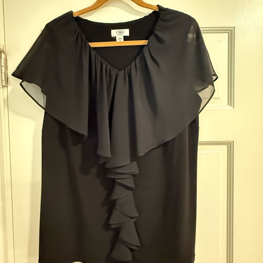 Cato Black Flutter Sleeve Ruffled Blouse